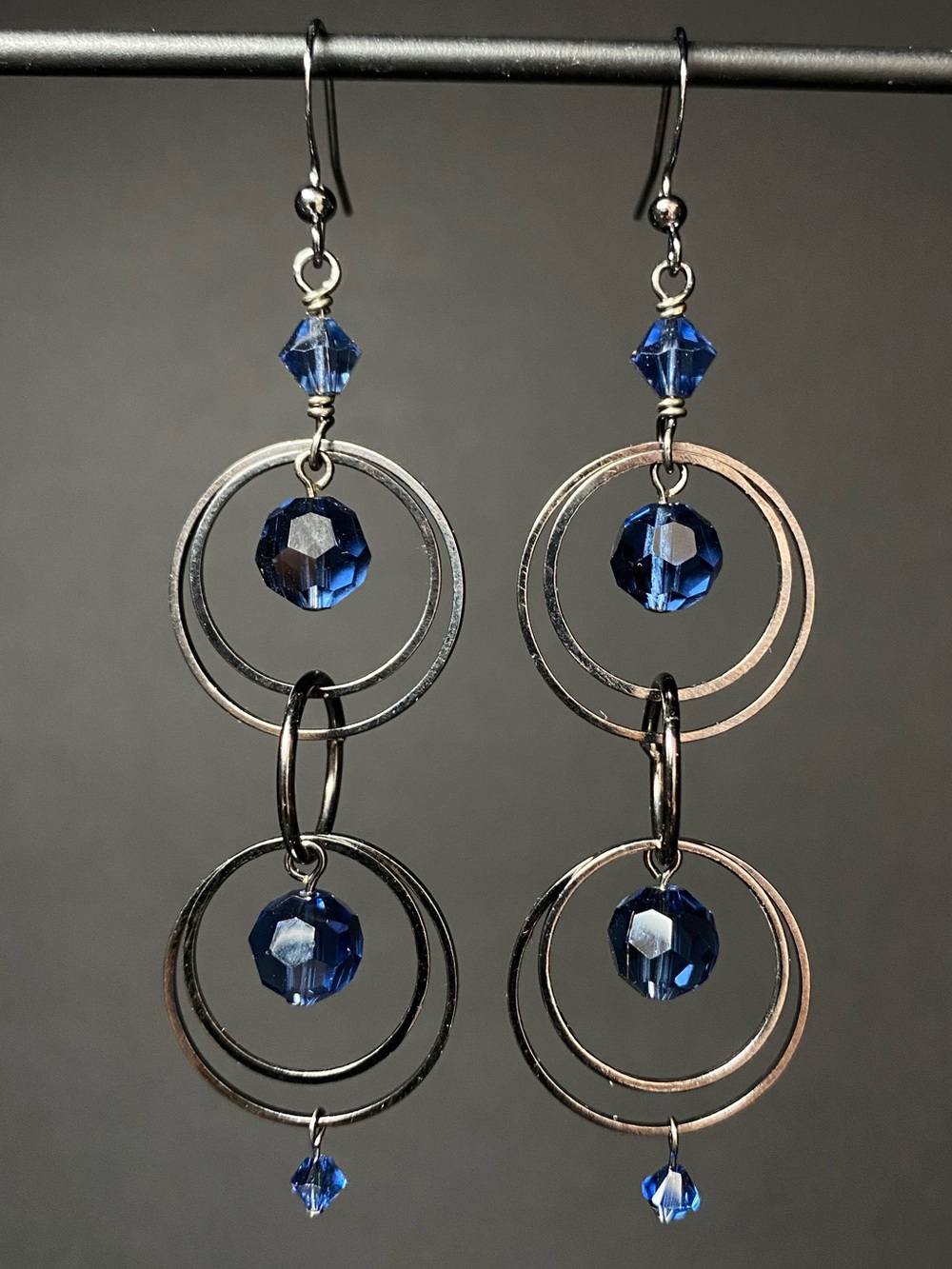 Navy Blue Crystal Gunmetal Earrings
